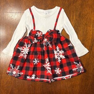 9 Month Girl Red and Black Plaid Snowflake Dress, Christmas